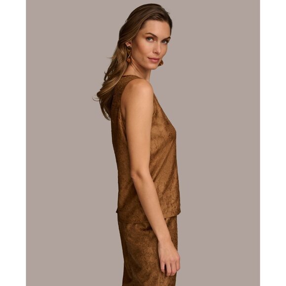 Donna Karan Women's Textured Metallic Scoop-Neck Tank Top Bronze Sz XS MSRP $79 - Picture 2 of 5